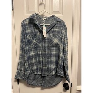 NWT Blue & White Small  Laju Plaid ButtonDown‎ Shirt. Fall. Comfy. Causal.